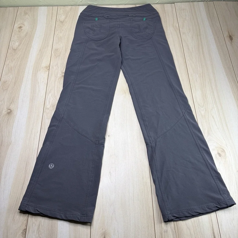 Lululemon Athletica Hiking Pants Womens 6 Gray Stretch Triple Snap Waist Outdoor